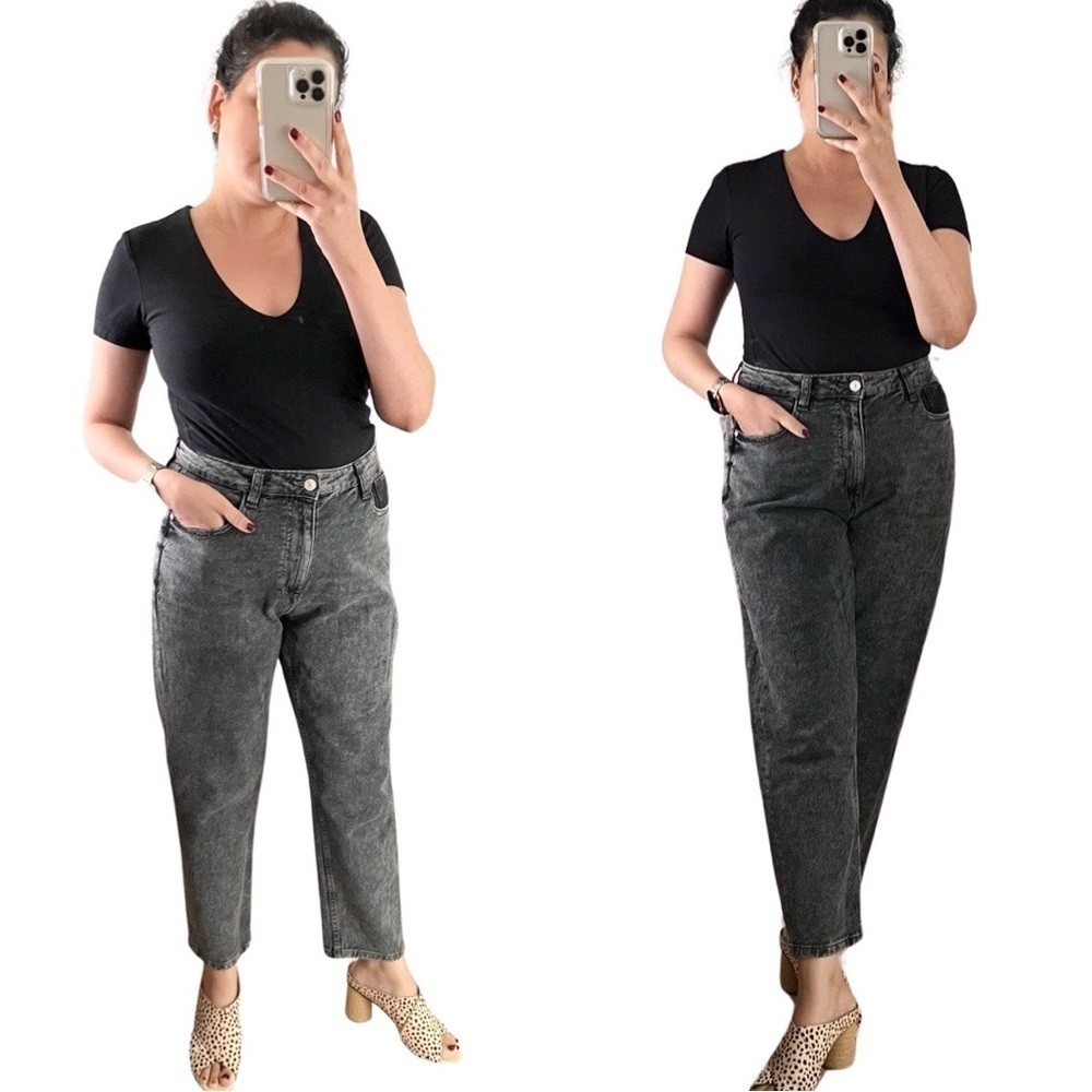 ZARA High Waist Relaxed Wide Leg Washed Black Denim Pants Sz 12